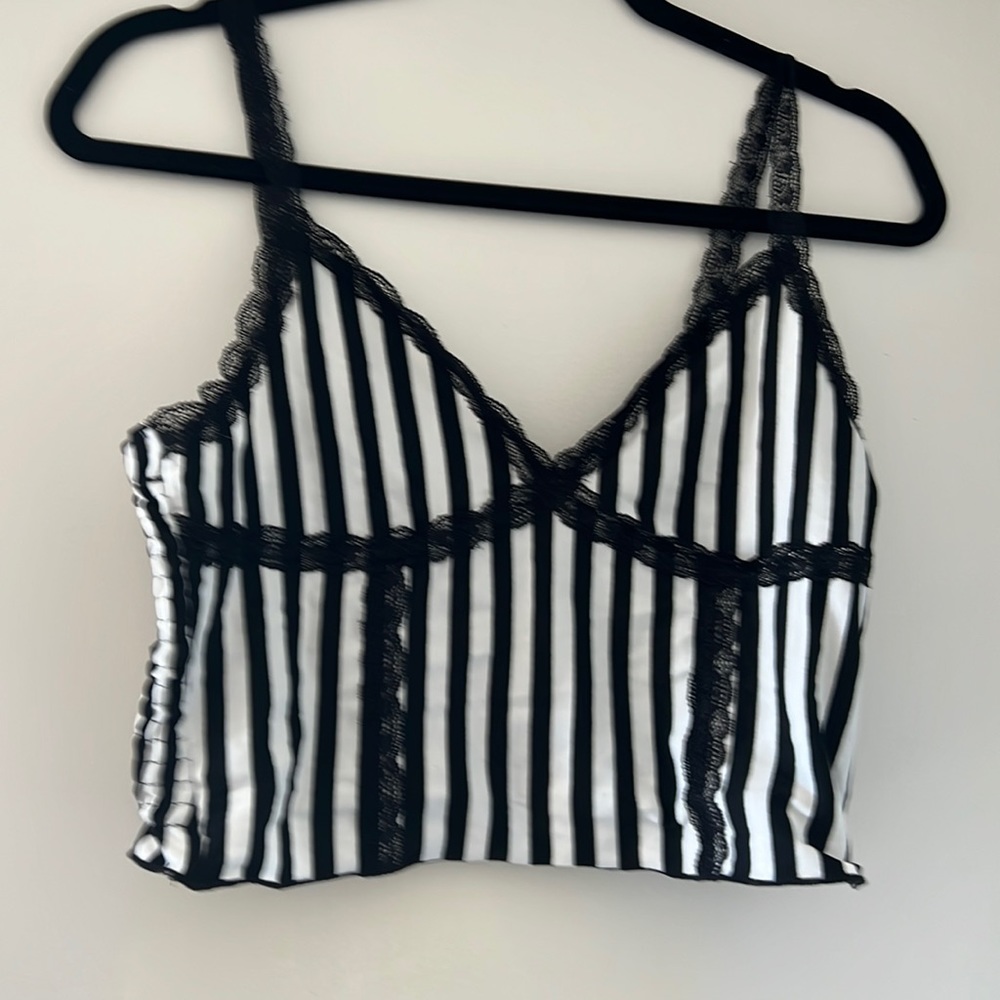 Cropped black and white striped top